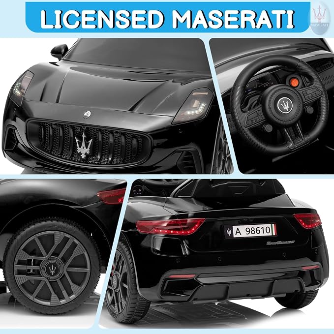 Winado 12V Ride on Car, Licensed Maserati Electric Car for Toddlers W/Remote Control, Battery Car for Kids with Bluetooth, 3 Speeds, LED & Rear Lights, Music & Horn (Black)