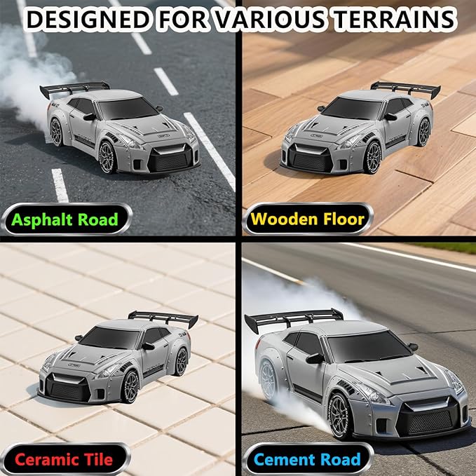 RC Drift Car, 1:24 Scale Remote Control Vehicle with LED Lights,Drifting Tires＆Two Batteries, Racing Sports Toy Idea Gift for Adults Boys Girls and Kids Galactic Silver