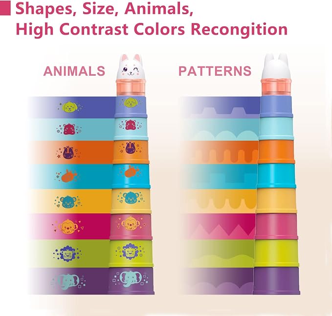 LTKFFFdp Baby Stacking Toys for Toddler 1-3, Nesting Cup Shape Sorter for Infant 6 to 12-18 Month, Learning Stackable Block, Birthday Gift for Girl Boy 9 Month
