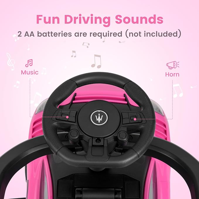 OLAKIDS Push Car for Toddlers, Licensed Maserati 3 in 1 Baby Ride on Sliding with Parent Control Handle, Universal Wheels Safe Guardrails Under Seat Storage, Kids Walking Toy with Music Horn (Pink)