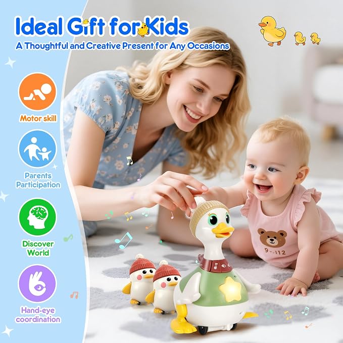 KETIEE Baby Toys 6-12 Months Musical Dancing Duck Set | Tummy Time Crawling Toy with Lights and Sounds, 3 Interactive Ducks for Sensory Development, Gift for 1-3 Year Old Boy Girl