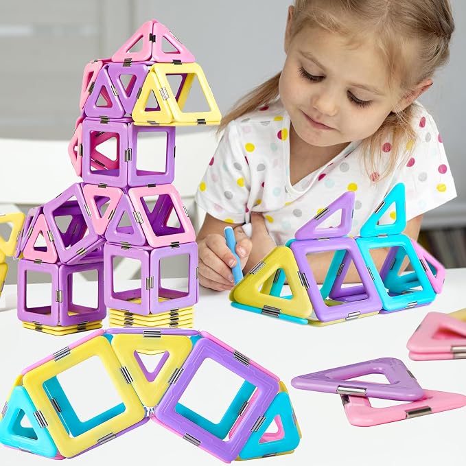 TOKBLOK Pastel Magnetic Tiles Set - 40-Piece STEM Building Blocks for Kids Ages 3-8, Creative & Educational Toy Gift for Girls - Starter Set