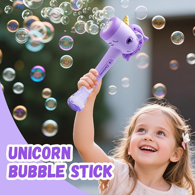 Unicorn Automatic Bubble Wand,Fully Automatic Bubble Machine Wand Toy,Suitable for 3-8 Years Old Toddler Outdoor Play,Cute Summer Toy, Perfect Easter, for Little Girls and Boys (Purple)