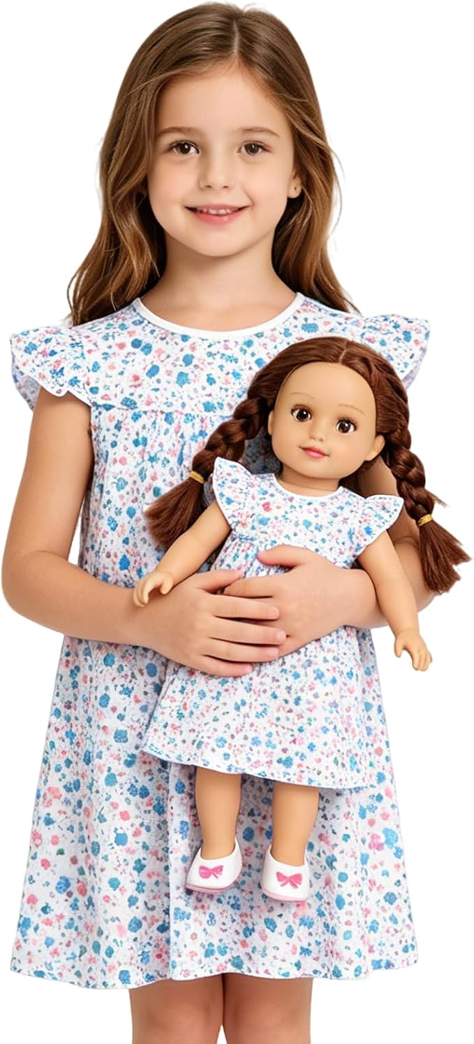 AmzBarley Matching Doll & Girl Pajamas Girls Nightgowns Sleepwear Night Dress for Kids and 18 inch Doll Clothes