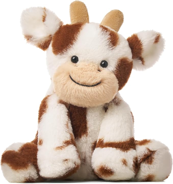 Hopearl Adorable Plush Cow Toy Floppy Dairy Cattle Soft Stuffed Animal Cute Birthday Holiday Gift for Boys Girls Kids Toddlers, Dark Brown, 9''