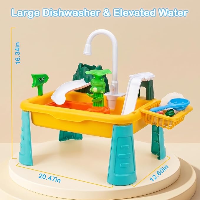 Toddler Water Table with Running Water Sink, 2026 Upgraded Kids Kitchen Play Sink Toy with Pump, Fishing Game & Sensory Water Play Toys for Boys Girls Ages 1-3