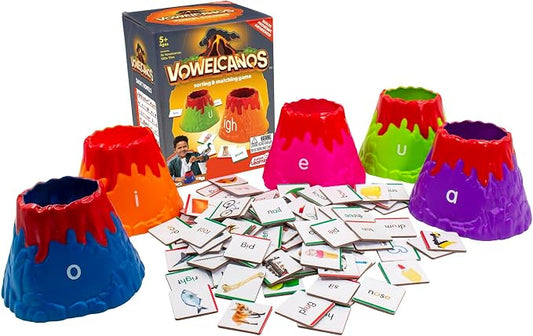 Junior Learning: Vowelcanos - Sorting & Matching Game, Learn Short & Long Vowels, Builds Phonemic Awareness, Reading Development, Kids Ages 5+