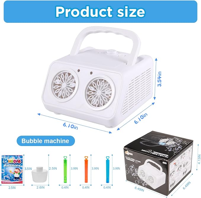 SHCKE Automatic Bubble Machine with 2 Fans,20000+ Bubbles/Min | Dual power USB-C/AA, No-Leak Sealed Bottle,Portable Bubble Maker for Pool, Wedding, Camping, Birthday Parties