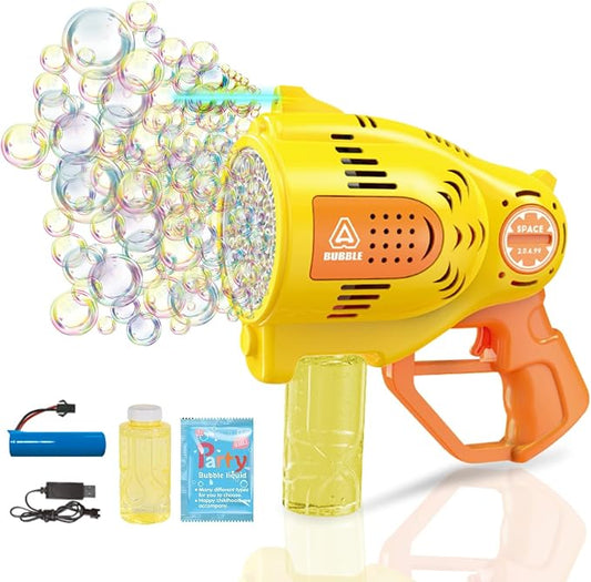 57-Holes Bubble Machine Gun for Kids, Big Automatic Bubbles Blower Blaster Maker with 1 Bottles Solution, Easter Party Favors Summer Outdoors Wedding Toys Gifts for Teens Children Boys Girls 3+,Yellow