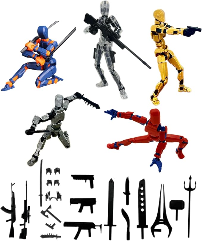 T13 Action Figure Set, 5PCS Already Assembled, Movable Multi-Joints | 3D Printed, Upgraded Tight Joints, for Stop-Motion Animation & Creative Display, Multiple Interchangeable Hands & Weapons