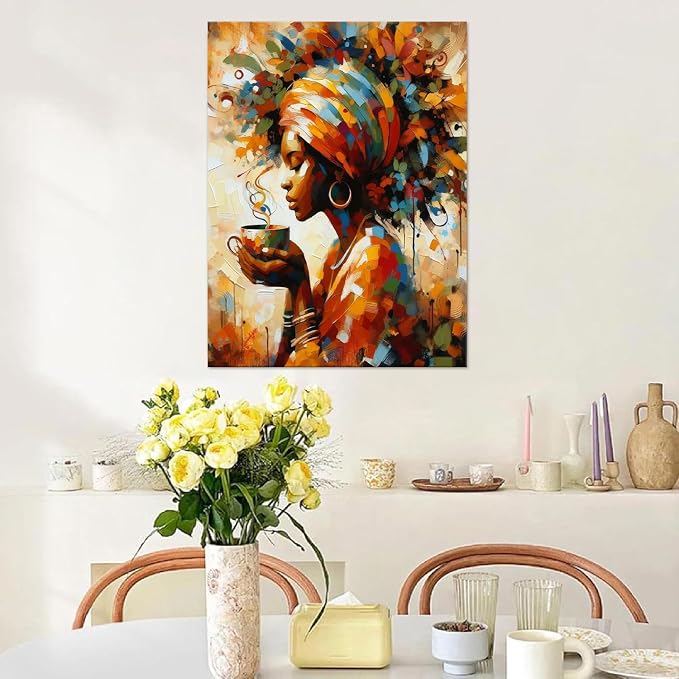 Paint by Numbers for Adults and Kids Beginner, African Black Woman Painting by Number Kits On Canvas, Number Artist Paint by Number Kit DIY Oil Painting Acrylic Paints, Home Wall Decor Gift 12X16inch