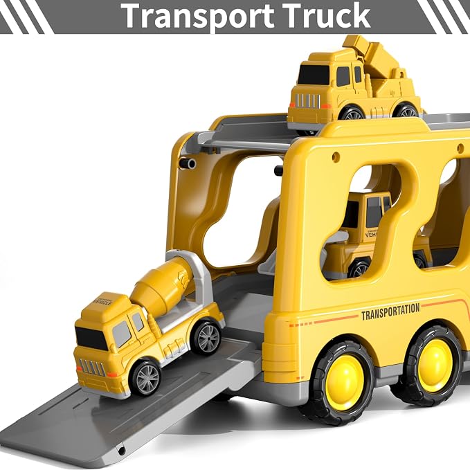 Bennol Construction Truck Toys for 1 2 3 4 5 Years Old Boys Toddlers, Cars Toys Gifts Construction Trucks with Excavator Crane Mixer Bulldozer, Toddler Car Toy Set for Kids Boys Girls