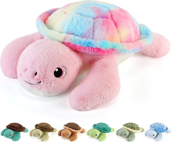 gnomantic Turtle Weighted Stuffed Animals - 22 Inch 4.5 Pounds Weighted Plushies Sea Turtle Stuffed Animal - Big Tortoise Plush - Cute Plush Toys Gifts for Kids & Adults (Rainbow)