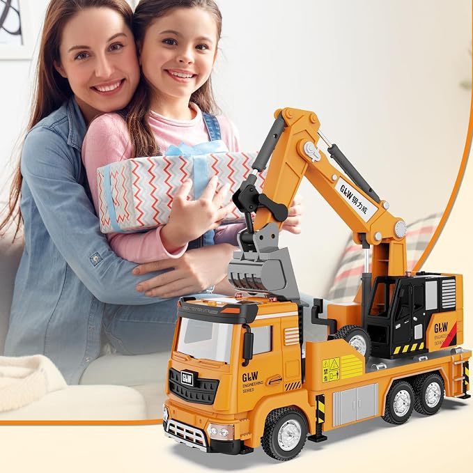 Construction Trucks Toy 1:40 Semi-Alloy Simulation Model Lights & Sounds Educational Engineering Vehicle for Kids Excavator Truck