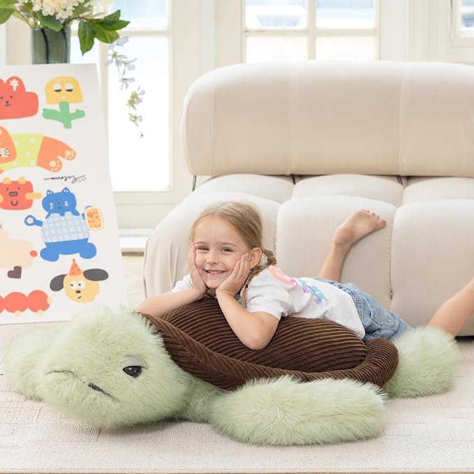 MorisMos Giant Sea Turtle Stuffed Animal Plush Pillow 4ft – 51" Lifesize Stuffed Turtle Plush Toy for Kid Adult,Large Tortoise Toy Gift for Marine Lovers, Cuddly Ocean Creature Decor,CE/CPC Certified