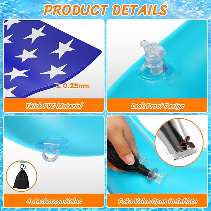 Pool Toys Games for Kids - Inflatable Outdoor Water Toys for Adults and Family Giant US Flag Floating Board Swimming Pool Game Float with 10 Balls Outdoor Beach Toy for Adults Teens Kids