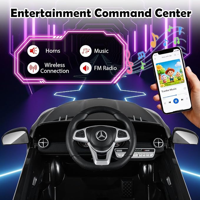 Costzon Ride On Car, 12V Licensed Mercedes Benz Electric Vehicles with Parent Remote Control, LED Headlights, Music & Wireless Connection, Kids Car for Boys Girls Aged 3-8 (SL500,Black)