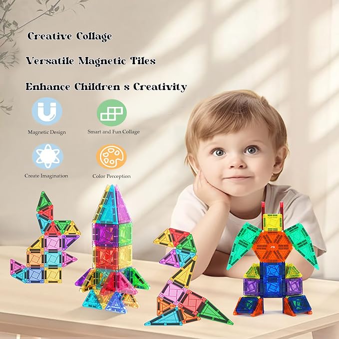 60PCS Portable Mini Magnetic Tiles Travel Set with Metal Case, STEM Magnetic Building Blocks Educational Toy for Kids Ages 3-8, Classroom Must Have for Boys and Girls