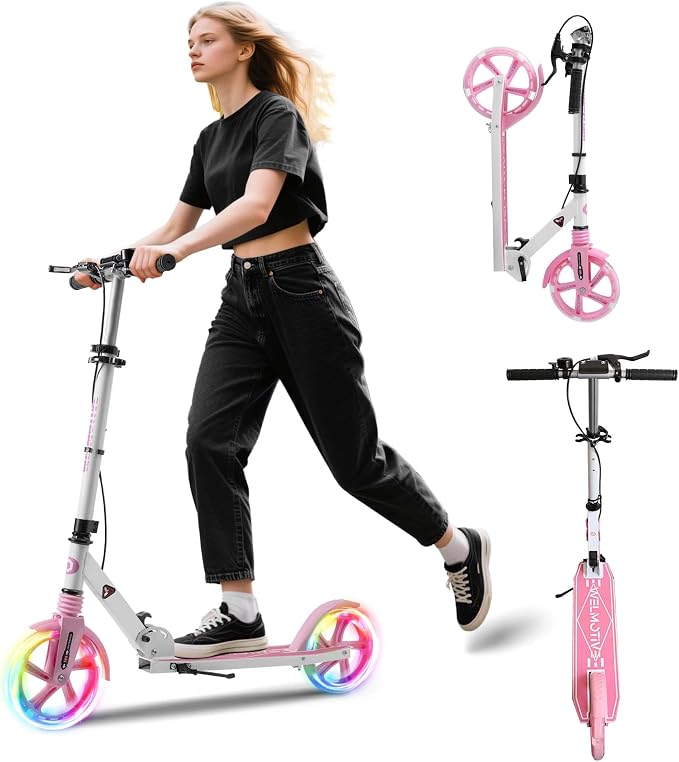 Kick Scooter for Kids Ages 8+ Teens & Adults, with Front handbrake and Rear Brake, and Adjustable Handlebars, Big Sturdy PU Flash Wheels Great Gift & Toy