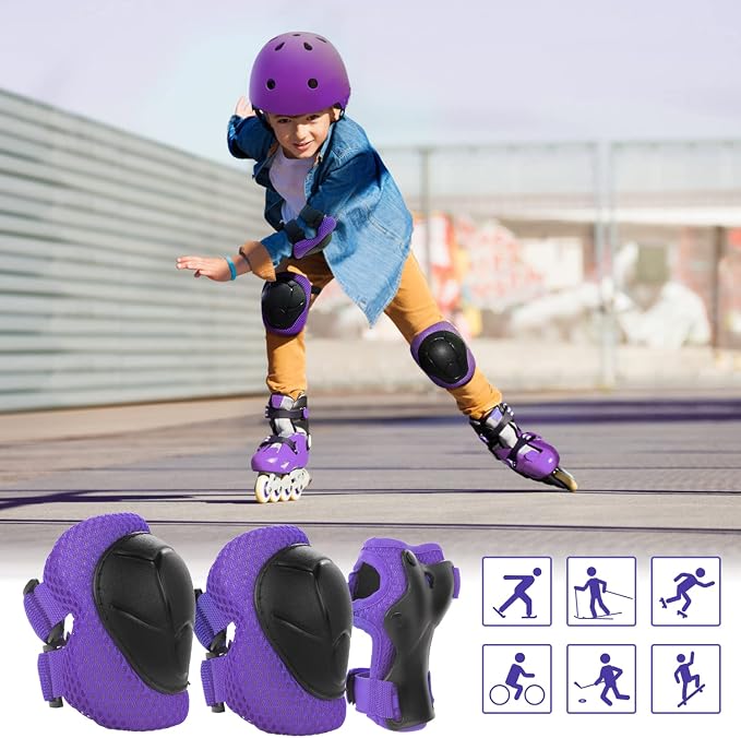 WayEee Kids Bike Helmet Set Skateboard Knee Pads, Helmet Pad Set Protective Gear Set Adjustable for Girls Kids 3-14 Helmet Elbow Pads Wrist Guards for Sport Cycling Bike Roller Skating Scooter