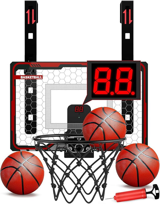 HopeRock Indoor Basketball Hoop for Kids, Over The Door Mini Basketball Hoops, with LED Light, Scoreboard, Birthday Toys Gifts for 5 6 7 8 9 10 11 12+ Year Old Boys