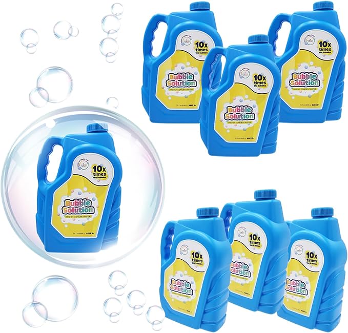 The Dreidel Company Ready Bubble Solution Refill for Toys, Up to 2.5 Gallon, Non-Toxic Large 32oz Ready Liquid for Bubble Machine, Guns, Wands, Lawn Mower Toy (6-Pack)
