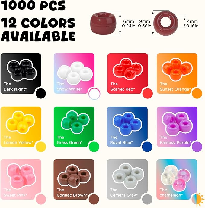 Dowsabel Brown Pony Beads Bulk 1000 Pcs 6x9mm, Large Hole Kandi Hair Beads for Braids Bracelets, DIY Friendship Bracelets Necklaces Jewelry Making Crafts and Gifts