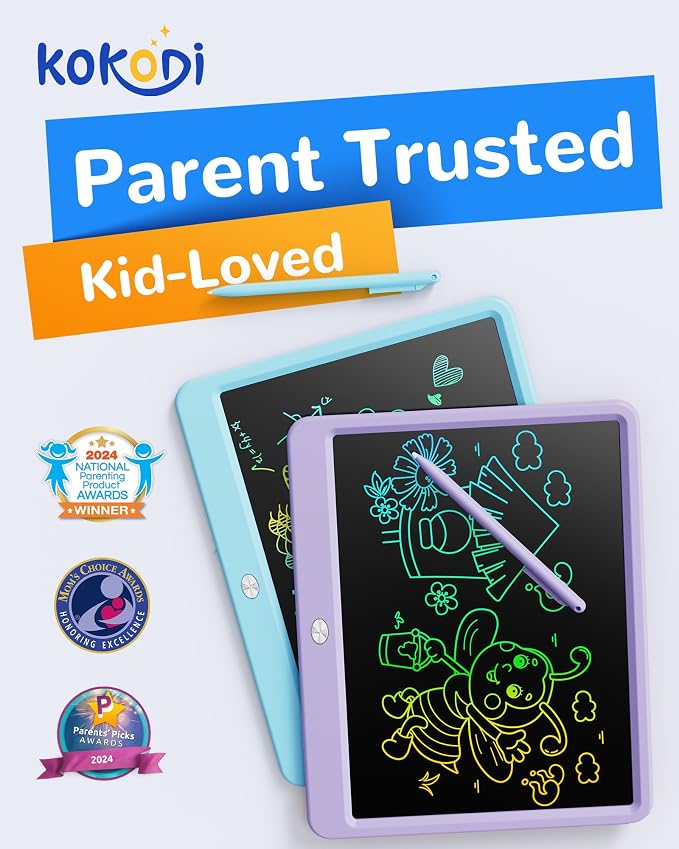 KOKODI LCD Writing Tablet, 12 Inch Colorful Toddler Doodle Board Drawing Tablet, Erasable Reusable Electronic Drawing Pads, Educational and Learning Toy for 3-6 Years Old Boy and Girls(Purple)