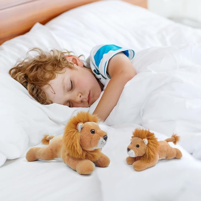 Lion Stuffed Animal for Kids,8 inch Realistic Animal Plush Toy Lying Down Posture Animals,Plush Lion for Boys Girls Adult Birthday Hug Teaching(S-Lion)