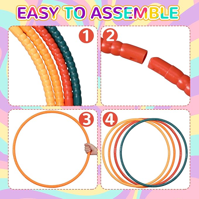 Sratte 12 Pcs Toy Hoop for Kid Detachable Adjustable Toy Hoop Colored Exercise Ring Plastic Circle for Kid Teen Gymnastics Equipment Require Self Assembly (28 Inch,Warm Color Series)