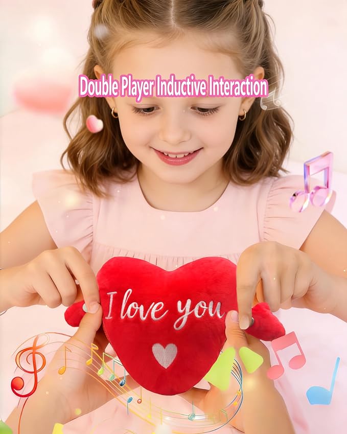 Soft Plush Musical Sensory Toy, Interactive Plush Toy with Sounds, Skin Touch Activated Sound Doll, Dual Mode Educational Toy, Fruit Style Gift for Baby Kids Boys Girls All Ages(Red Heart)