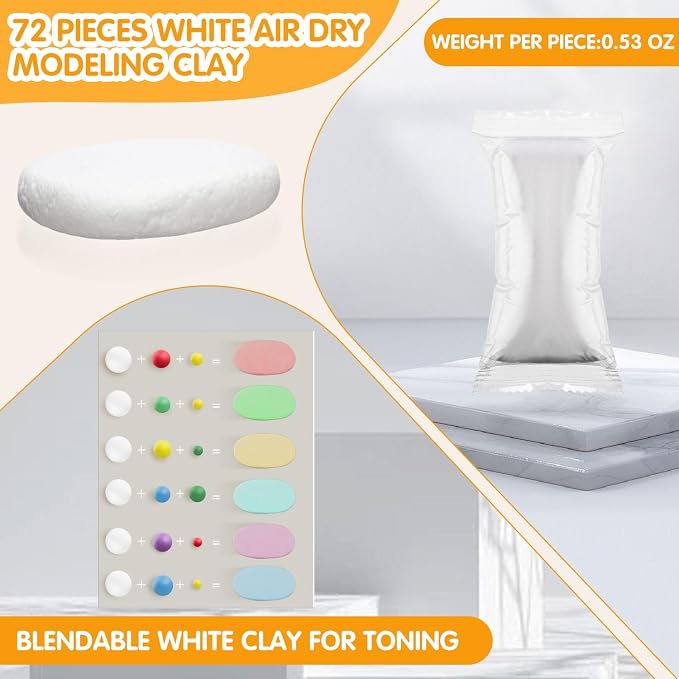 WinnerWhy 72 Pcs 38oz Air Dry Clay Modeling Magic Ultra Light Modeling Clay for Kids DIY for Sculpting Air Dry School Gift(White)
