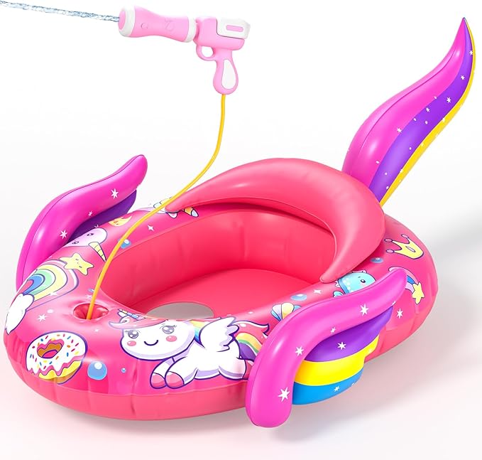Kids Pool Floats with Water Gun, Toddler Inflatable Pool Toys for Kids Age 3-8 Years Old, Summer Outdoor Water, Beach, Swimming Pool Toys Gift for Girls