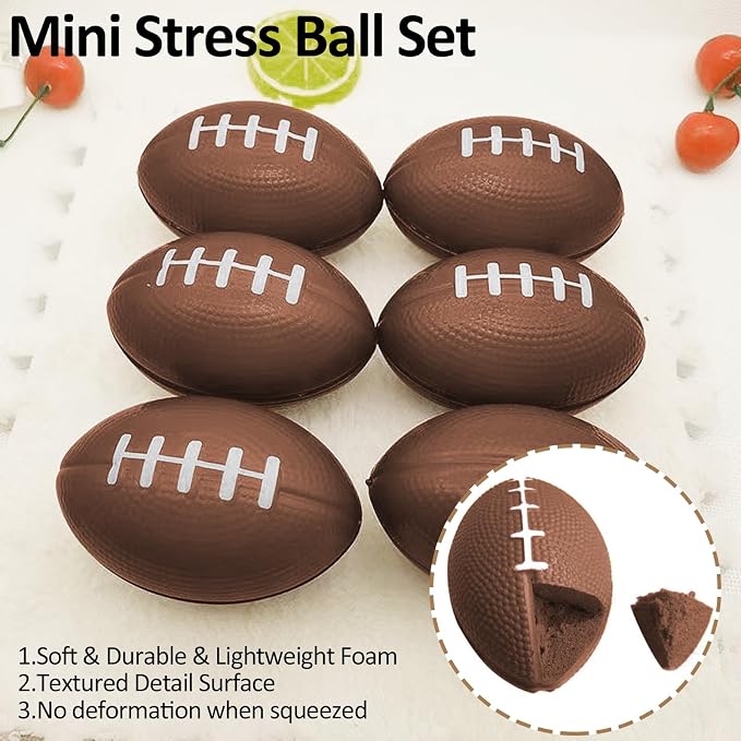 Oleitodh 96 Pcs Mini Football Sports Stress Ball Bulk Mini Foam Sports Ball Kids Adults Football Sports Party Favor Ball Small Relaxable Balls for School Carnival Reward Party Bag Gift Fillers