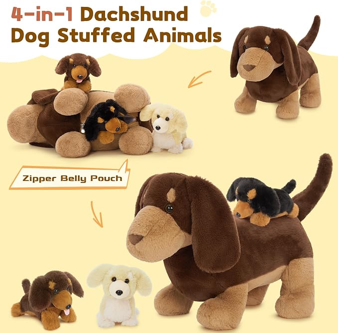 Muiteiur 18" Dog Stuffed Animals, 4-Pack Dachshund Stuffed Animal Set, Cute Wiener Dog Gift for Kids, Boys, Girls