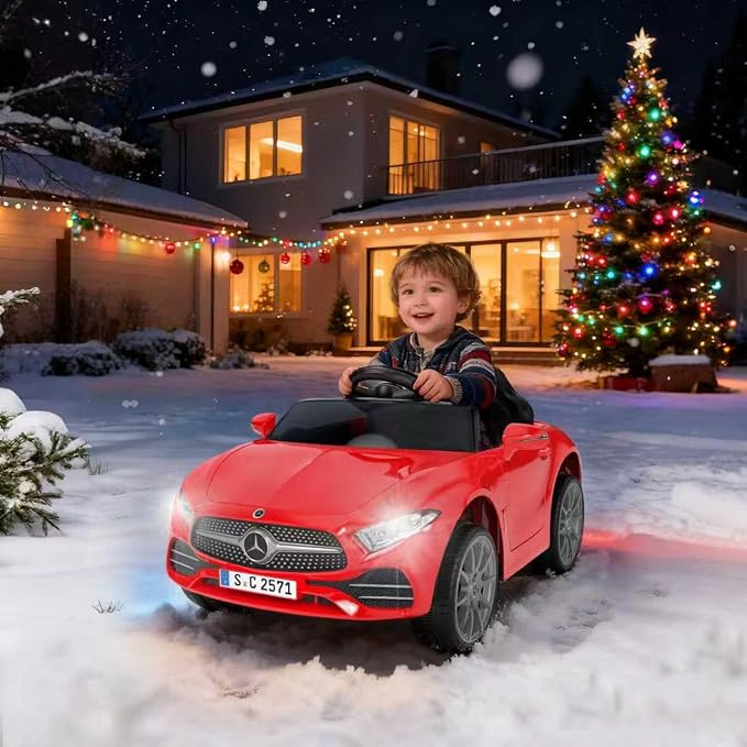 Battery Powered Electric Car Ride On Vehicle Double Doors, Safety Belt,LED Light (SC-Red)