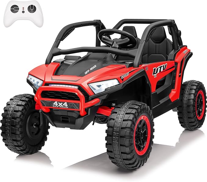 24V Ride on Car, 2 Seater XL 4X4 Off-Road UTV w/RMP2000W Powerful Motors, Remote Control, Bluetooth Music, LED Lights, 24 Volt Ride on Toys for Big Kids, Red
