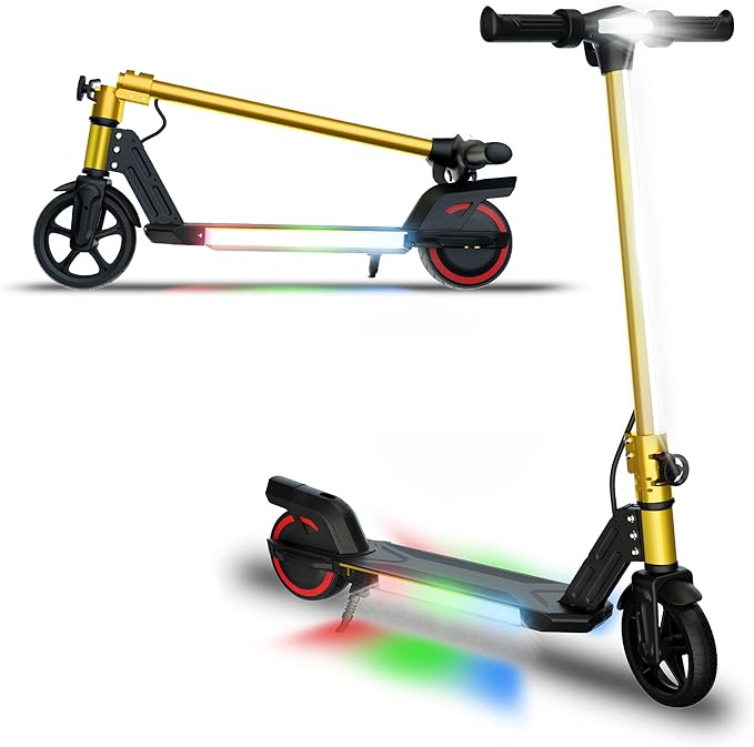 Foldable Electric Scooter for Kids, with Bright Front LED Lights,Shining Pedal, LED Display, Dual Brakes 200W Motor Kids Electric Scooter, UL2272 Certified