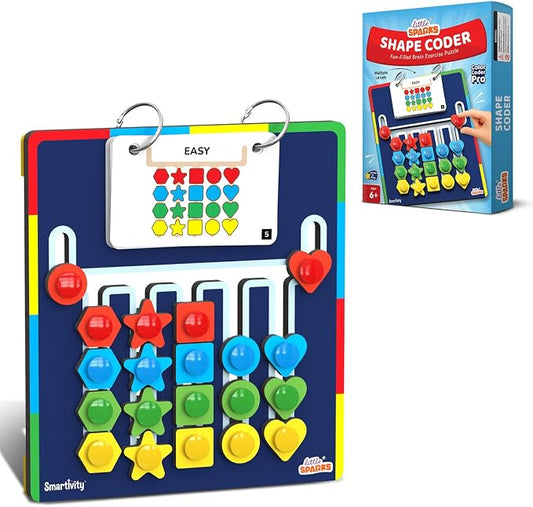 Smartivity Shape Coder Puzzle for Kids 6–12 Years | Logic & Color Sequencing Brain Game | 15 Challenge Cards, 5 Columns | Critical Thinking STEM Toy | Travel-Friendly Birthday Gift Boys & Girls