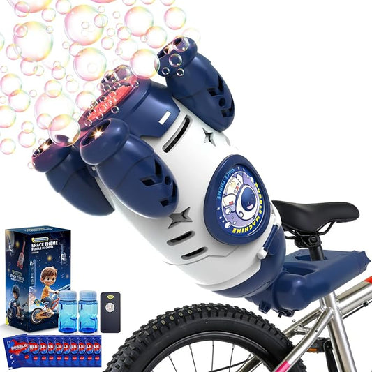 Bubble Gun for Kids, Automatic Rocket Bubble Machine, Handheld & Bicycle Use, Rechargeable Bubble Blower with Solution & LED Light, Summer Outdoor Toy, Gift for Boys Girls Age 3 4 5 6 7 8-12(White)