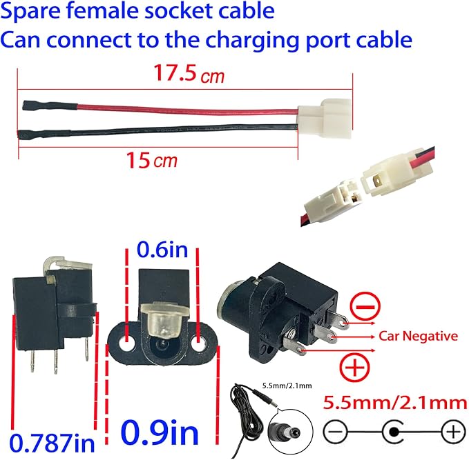 JRRXM 6V 12V 24V Round Charger Charging Port for Kids Power Wheels Ride on Electric Toys Car Replacement Parts,6PCS 25A Fuse Battery Connector Wires Cable Kit Set