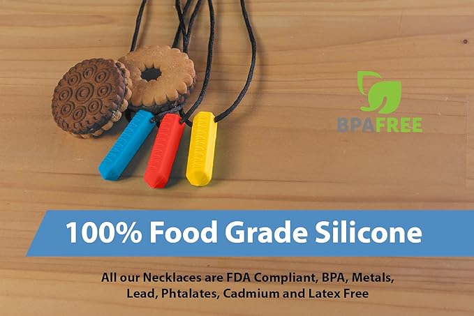 Crayon Sensory Necklace 3 Set - Best for Kids or Adults that Like Biting or Have Autism – Perfectly Textured Silicone Chewy Toys - Chewing Pendant for Boys & Girls, Chew Necklaces - Sunset