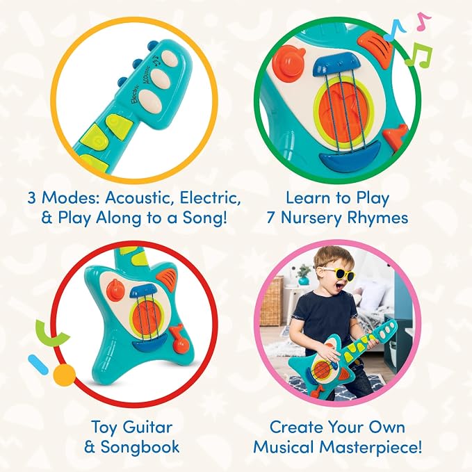 Battat – Toy Guitar for Toddlers, Kids, Children –with Songbook – Acoustic, Electric, and Song Modes – Lil' Rocker – 2+ Years