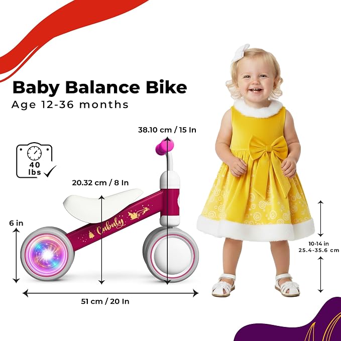 Baby Balance Bike for 1-3 Year – First Birthday Boy Girl Gifts 12-36 Month Mini Bike|Colorful Lighting Wheels|Ride on Toys |Toddler Balance Bike 1-3 Indoor/Outdoor Bike