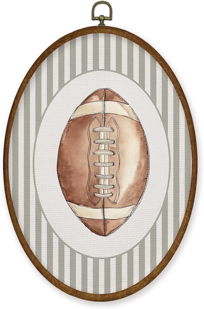 WULQYING Football Nursery Wall Art Decor, Sports Nursery Boys Room Oval Framed Canvas Art Prints, Sport Lover Gift Wall Hanging Decor for Kids Boys Room Bedroom Playroom, 8.5x11.3 Inches