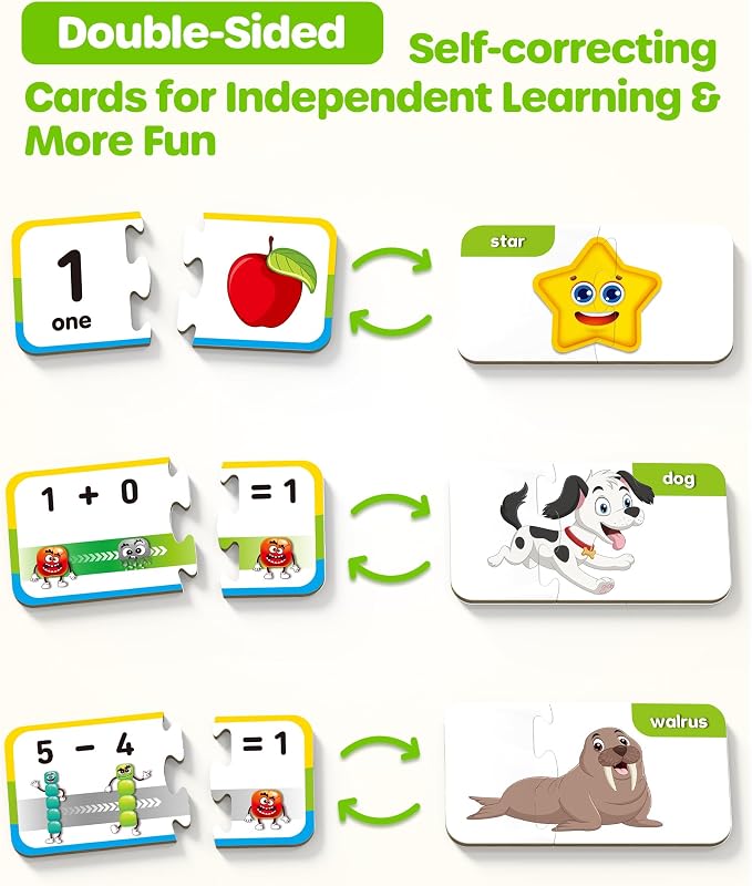D-FantiX 30 Self-Correcting Number Puzzles, Double-Sided Addition and Subtraction Games, Kindergarten Math Games for Kids, Montessori Math Puzzles Educational Toys Preschool Learning Activities