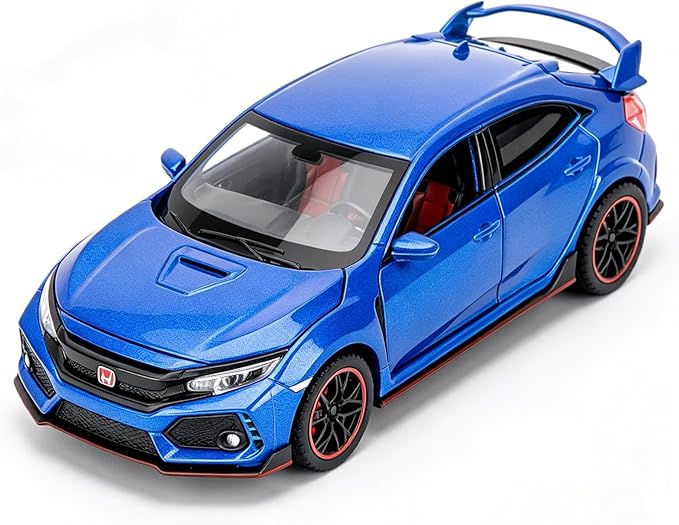 1:32 Scale Civic Type R Model Car，Toy Vehicle with Sound & Light, Pull Back Function & Openable Doors - Premium Diecast Collectible with Realistic Details Blue