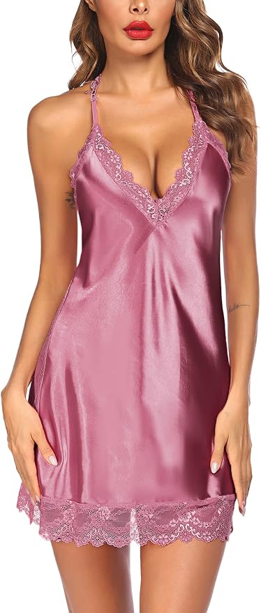 Avidlove Women Lingerie Satin Lace Chemise Nightgown Sexy Full Slips Sleepwear S-4XL