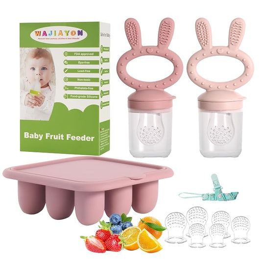 Easter Bunny Baby Breastmilk Popsicle Molds & Baby Fruit Feeder,Food Freezer Tray Storage Containers, Silicone Teething Pacifier Feeder and Teether for Babies,Gifts for Boys and Girls-Purple