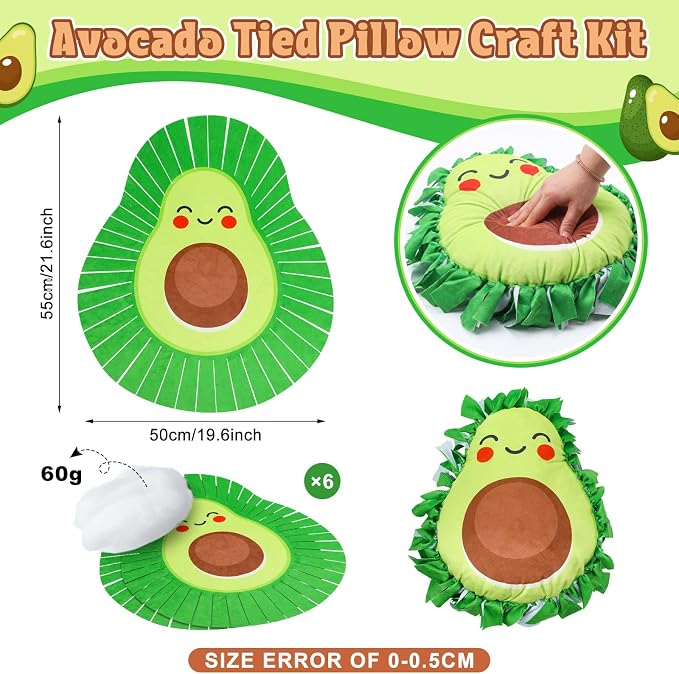 Weysat 6 Sets Avocado Tied Pillow Craft Kit DIY Avocado Shaped Pillow Craft Gifts with PP Cotton for Fruit Theme Halloween Christmas Party Decor Classroom Giveaways